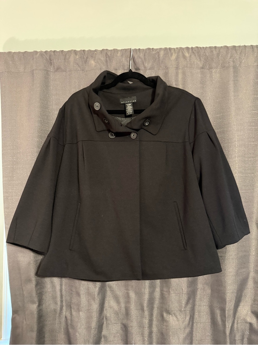 Attention Black Short Wool-Blend Coat